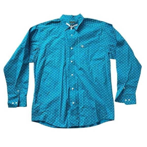 Ariat Men's Classic Fit Geometric Blue Button-Up Shirt Size M - Picture 1 of 6